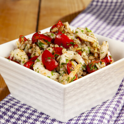 Farro con gamberetti e pendolini