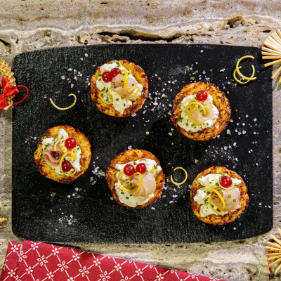 Cestini di pasta kataifi con pesce spada affumicato