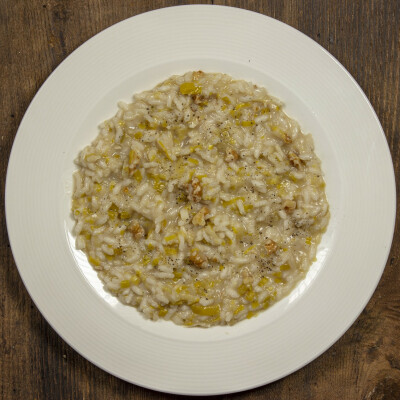 Risotto porri caprino e noci