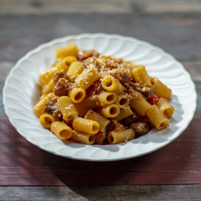 Pasta con ragù di maiale ‘nduja e cipolla