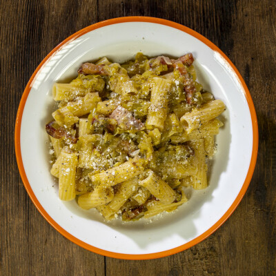 Pasta porri e pancetta