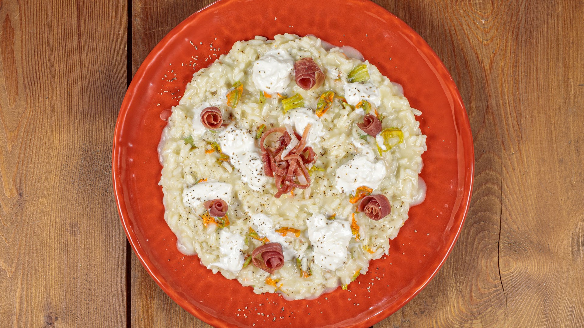 Risotto fiori di zucca e prosciutto di Parma