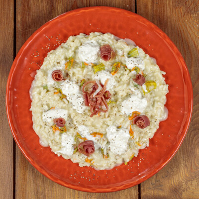 Risotto fiori di zucca e prosciutto di Parma
